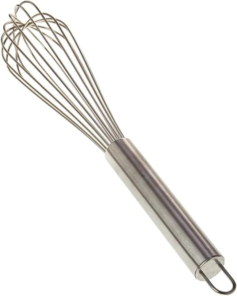 Batedor manual profissional tipo fouet em aço inox de alta resistência recomendado por Geisa Araujo do Receitas Dona Julia