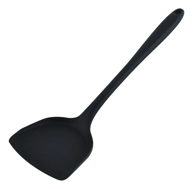 "Espátula larga de silicone vira-peixe e vira-panqueca resistente ao calor, recomendada por Geisa Araujo."