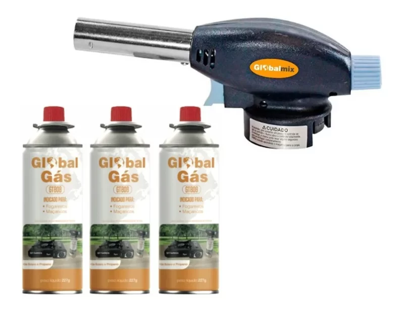 Maçarico culinário portátil recarregável para caramelizar açúcar e finalizar pratos de confeitaria.