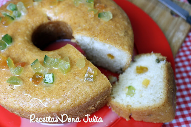 "Bolo de frutas Cristalizadas" (Sem leite e ovos) "Bolo de frutas Cristalizadas" (Sem leite e ovos)