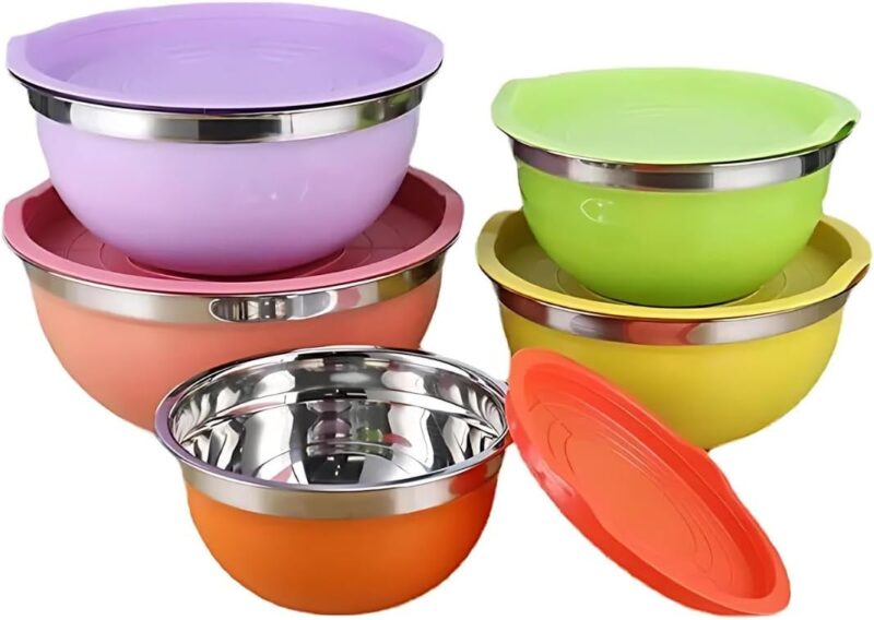 Conjunto de bowls de inox e plástico BPA-free para cozinha recomendado por Geisa Araujo do Receitas Dona Julia