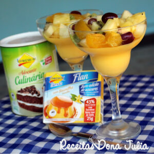 FLAN DE BAUNILHA COM SALADA DE FRUTAS “ZERO AÇÚCAR”
