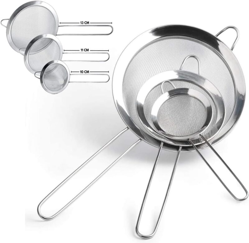 Jogo de 3 peneiras em aço inox profissional recomendado por Geisa Araújo do Receitas Dona Julia