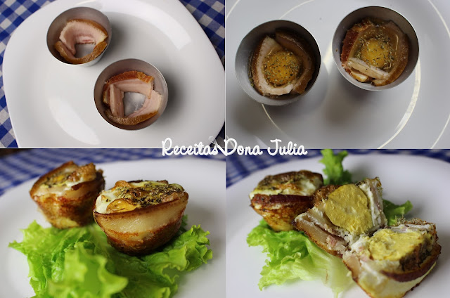 Medalhão de ovo com bacon assado Medalhão de ovo com bacon assado